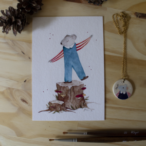 Coffret – Illustration + pendentif – Nini la souris