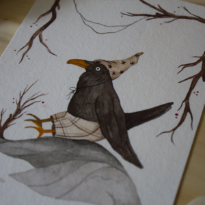 Coffret – Illustration + pendentif – Coco le corbeau